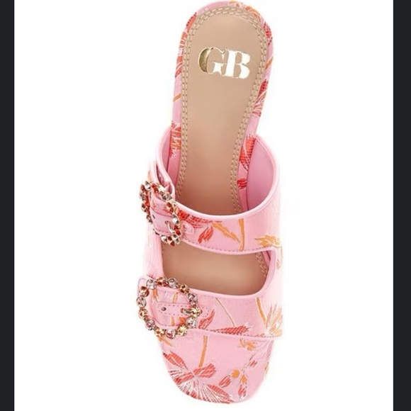 New Gianni Bini Platform Pink Floral Mules with Embellished Buckle size 7/7.5 - Picture 2 of 9